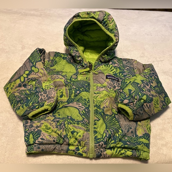 Patagonia Other - Patagonia Vibrant Green Bear/Woodland Patterned Reversible Jacket
